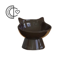Keramische kattenbak met op maat gemaakt logo, schattig kattenontwerp, hoge voet en schuine opening, anti-knock nekbescherming voor drinkwater en voer.