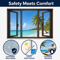 Ventana Abatible con Certificación CE, Resistente a Huracanes, Doble Acristalamiento, Ventanas Corredizas para Cocina Residencial