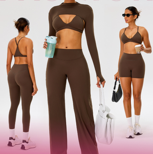 LX Ensemble de sport 4 pièces pour <span class=keywords><strong>femme</strong></span> : Soutiens-gorge de sport Plunge V, <span class=keywords><strong>Bolero</strong></span>, Shorts et Leggings - Product Image 1