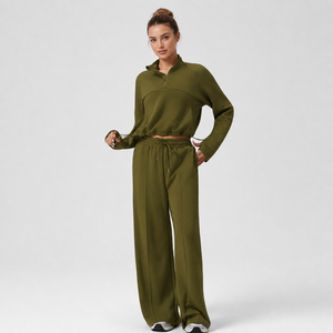 Nuova Tuta da Donna Comoda, Maniche Lunghe con Mezza Zip, Pantaloni a Gamba Larga con Tasche Laterali, Abbigliamento Casual - Product Image 6