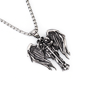 Collier pendentif ange gardien avec grandes ailes, acier inoxydable, style punk, hip hop, bijoux vintage - Product Image 2