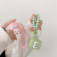 Étui pour écouteurs Airpods 1 2 3 4 Pro 2 3 en TPU écologique antichoc avec bracelet perlé, motif lapin, grenouille, chiot