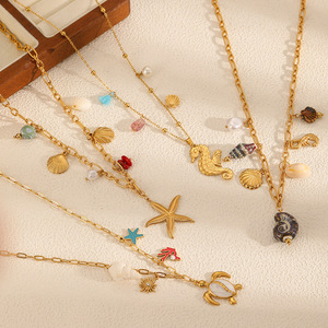 Collana in acciaio inossidabile da donna, alla moda con stella di <span class=keywords><strong>mare</strong></span> <span class=keywords><strong>e</strong></span> conchiglia di <span class=keywords><strong>mare</strong></span> collana per le vacanze in spiaggia - Product Image 3