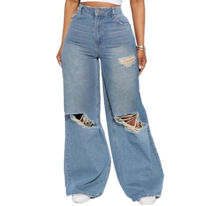 Nouveauté - Jeans en denim déchiré à jambes larges et amples pour femmes - Mode - Product Image 3