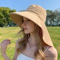 Topi Matahari UPF 50+ dengan Penutup Leher untuk Wanita, Topi Lebar untuk Berkebun, Hiking, Safari, Tahan Angin, dengan Tali Serut, Topi Nelayan, Tersedia dalam Jumlah Besar