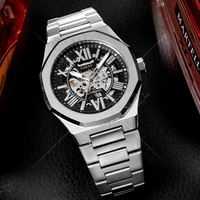 Montre Homme Automatique Vintage Squelette Étanche en Métal Plein Noir avec Plaque Promotionnelle