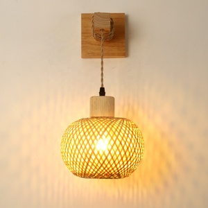 <span class=keywords><strong>Applique</strong></span> <span class=keywords><strong>murale</strong></span> en bambou naturel tissé à la main en rotin rustique, style vintage rétro, écologique, pour chambre à coucher - Product Image 2