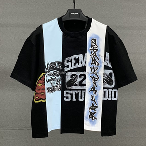 Camiseta Personalizada de Streetwear con Serigrafía, Estilo Oversize, Corta, con Parches, Diseño Gráfico, de Algodón para Hombre - Product Image 1