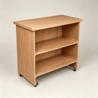 Comptoir d'exposition pliable en bois à niveaux avec roulettes universelles, couleur, logo et taille personnalisables, portable pour la vente au détail