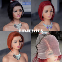 Perruques en dentelle frontale 13x4 en cheveux humains de couleur noire, coupe courte de 8 pouces