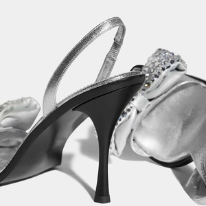 Silver Diamonds Bling <b>Bow</b> Back Strap Women's High Heels Shoes Rhinestone Thin Heeled Stiletto Platform <b>Sandals</b> Summer Dress - Product Image 5