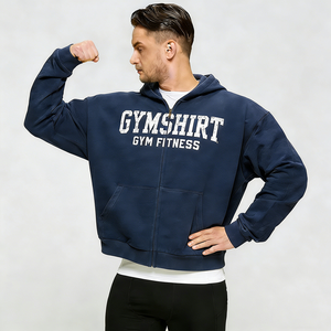 Sudadera con capucha oversize para hombre con cremallera, estilo casual deportivo, corte holgado, para fitness, con cremallera, corta, DTG, al por mayor - Product Image 1