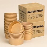 Tazón Redondo de Papel Compostable, Antiderrames, Apto para Microondas, para Alimentos Calientes y Fríos, Natural y Sostenible