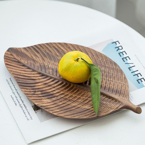 Walnut Wood Leaf Plate 30x12cm 30x18cm 38x15cm 48x18cm Handmade <b>Snack</b> <b>Tray</b> For Tea Coffee Party Serving - Product Image 3