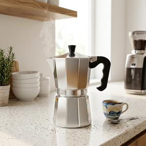 <span class=keywords><strong>Cafetera</strong></span> Moka de Acero Inoxidable 304 y Aluminio 430 con Mango de Madera, Apta para Estufa de Inducción, <span class=keywords><strong>Cafetera</strong></span> <span class=keywords><strong>Italiana</strong></span> para Espresso - Product Image 1