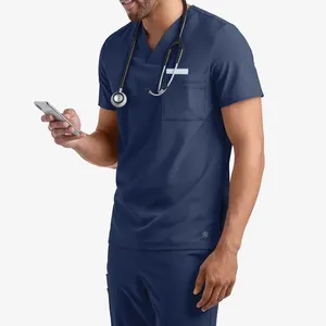 2024 Bestex hommes Scrubs uniformes ensembles Polyester Spandex Medic personnalisé infirmière gris Scrubs uniformes haut pour hommes