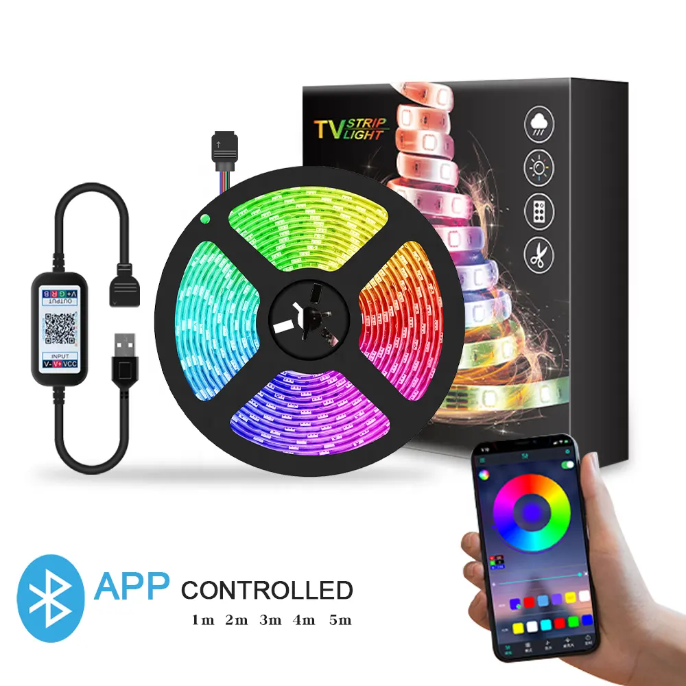 USB Smart LED APP Strip light RGB .40key IR remote control .Sync with music for TV and PC