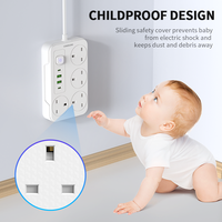 Multiprise industrielle britannique 4 prises avec 2 ports USB-C et 2 ports USB, charge rapide, protection contre les surtensions, sécurité enfant, interrupteur