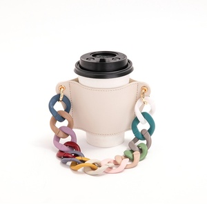 Leather <b>Cup</b> Sleeve for Coffee Custom <b>Cup</b> Sleeve with Chain <b>Reusable</b> Cold Drink Holder - Product Image 1