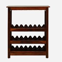 Meuble bar moderne en bois couleur chêne miel avec revêtement anti-rayures, porte-vin, porte-verres et étagères de rangement pour la maison