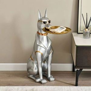 Elegante Figura de Perro de Resina con Bandeja - Adorno para el Hogar con Estilo y Regalo Ideal para Amantes de la Decoración del Hogar - Product Image 2