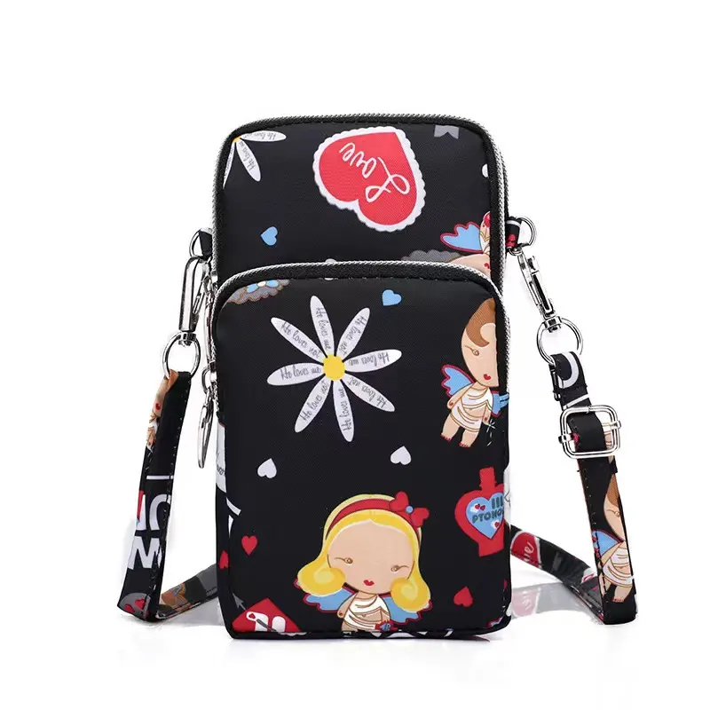 Custom Casual Mobile Shoulder Bag Carteira de pulso das mulheres Bonito Anime Oxford tecido saco do telefone móvel Cartoon Girl's ca bag