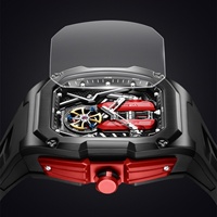 Montre de sport élégante F1 V12, design moteur de voiture, analogique à quartz, résistante aux chocs, étanche, bracelet en caoutchouc silicone rouge dynamique