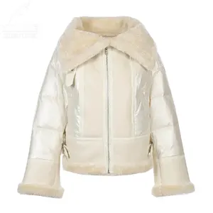 Chaqueta de lana de diseño de moda brillante YuFan para niñas, abrigo de burbujas grueso de invierno, ropa informal con piel de lana