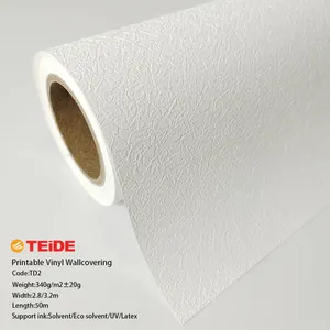 Gulungan Wallpaper penutup dinding putih tekstil mulus lebar 320Cm tekstur Linen tipis untuk pencetakan