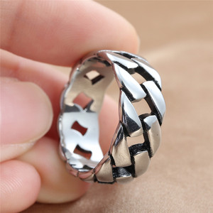Anillo de Cadena Hueca de Acero de Titanio para Hombre, Diseño Geométrico Tejido, Plata, Oro, Multicolor, Estilo Punk, Joyería de Moda 24063 - Product Image 2