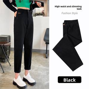 Femmes <span class=keywords><strong>blanc</strong></span> taille haute Denim Harem <span class=keywords><strong>jean</strong></span> printemps minceur ample droite carotte papa pantalon Style décontracté Simple mode tricoté - Product Image 6