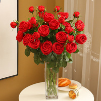 Bouquet de fleurs artificielles de haute simulation, hydratantes, à 3 têtes, style européen, en tissu haut de gamme, toucher premium, roses pour hôtel