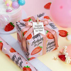 <b>Pink</b> Strawberry Birthday Wrapping Paper Roll 47.23 Square Feet Double Side Recyclable Gift <b>Wrap</b> for Birthday Craft - Product Image 5