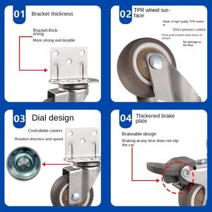 Maßgefertigte TPR Geräuscharme Einlagige L-förmige Rollen 1,5 Zoll 2 Zoll für Nachttisch Aktenschrank Mobile Rollen mit Bremse - Product Image 4