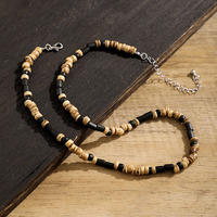 NW1012 Boho Bohème Unisexe Puka Surfer Collier Coquille De Noix De Coco Bois Heishi Disque Perlé Collier Ras Du Cou