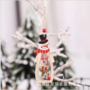 Wooden Snowman Hanging <b>Ornament</b> Full Color Hand Painted Christmas <b>Tree</b> Decoration Rectangle Shape Factory Wholesale - Product Image 1