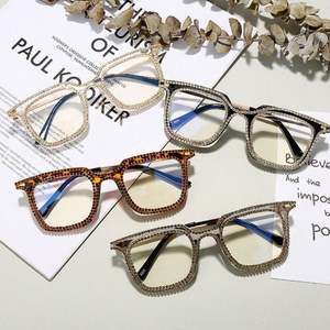 Lunettes de soleil vintage tendance 2020 pour femmes, montures de lunettes carrées pour hommes avec chaîne en strass colorés - Product Image 4