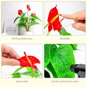 Bouquet d'Anthurium Rouge Artificiel Effet Naturel, 12 à 18 Têtes, Plante Verte Artificielle, Fleur Artificielle pour Décoration Intérieure Salon - Product Image 3