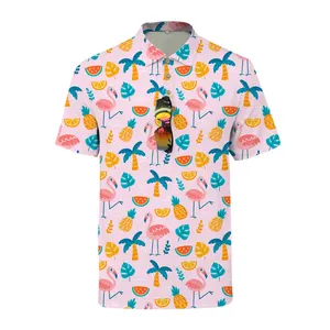 Camiseta de golf hawaiana con patrones de costura elásticos de 4 vías con logotipo personalizado OEM, camiseta Polo de golf para hombre de secado rápido