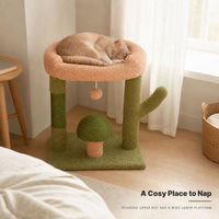 Arbre à chat moderne à deux niveaux, écologique, en forme de champignon et de cactus, avec plateforme de repos en peluche et griffoir pour chats d'intérieur