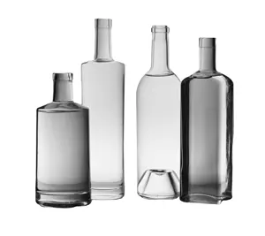 750ml standard transparent super flint glass bottle custom printing premium liquor gin whiskey vodka glass bottle