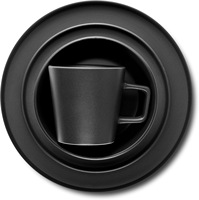 Service de table en céramique noir de 16 pièces, compatible micro-ondes, pour quatre personnes, avec assiettes plates, bols et tasses