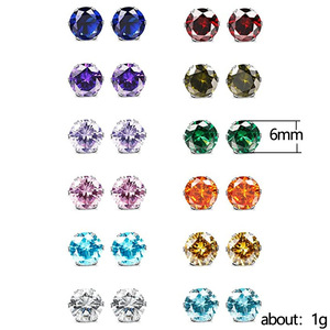 Orecchini a perno mini unisex colorati a sei punte, gioielli classici scintillanti per le orecchie - Product Image 5