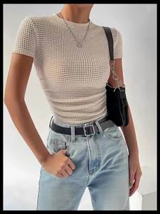 Camiseta ajustada de manga corta de verano para mujer, ropa de mujer, Tops para mujer, Top corto, camisetas, camisetas para mujer, ropa de mujer - Product Image 2