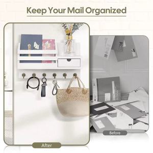 <b>Wall</b> <b>Mounted</b> Key Rack Wooden Storage <b>Shelf</b> With Hooks For Entryway Organization Multifunctional Mail Holder - Product Image 3