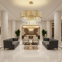Lustre moderne en cristal doré pour hôtel et restaurant, design suspendu, LED de haute qualité, dimmable, forme ronde de luxe
