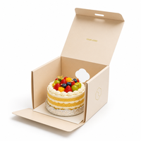 Boîte à gâteau personnalisée avec poignée intégrée, couvercle à ouverture supérieure, papier artistique beige clair, emballage pour boulangerie
