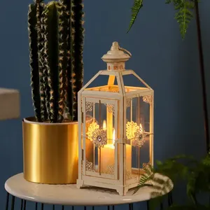 Embossed Style Small Metal <strong>Lantern</strong> Decoration Iron Wood Brass <strong>Candle</strong> Holders &amp; Tealight Jars - Product Image 5