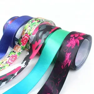 Tape Wholesale Design Custom Colorful Flower Logo Roll Sublimation Printed Satin RibbonsためPackage