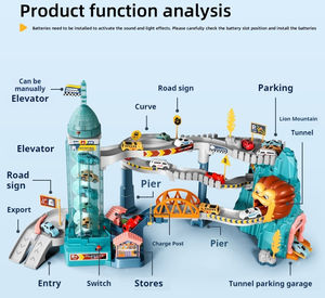 ชุดของเล่นรถแข่งมินิหลากสีสัน พร้อมทางลาด ไดโนเสาร์ สนามแข่งรถ ของขวัญสำหรับเด็กก่อนวัยเรียน ประกอบด้วยรถ 4 คัน ฉากประกอบฉาก ของเล่นกลางแจ้ง - Product Image 3
